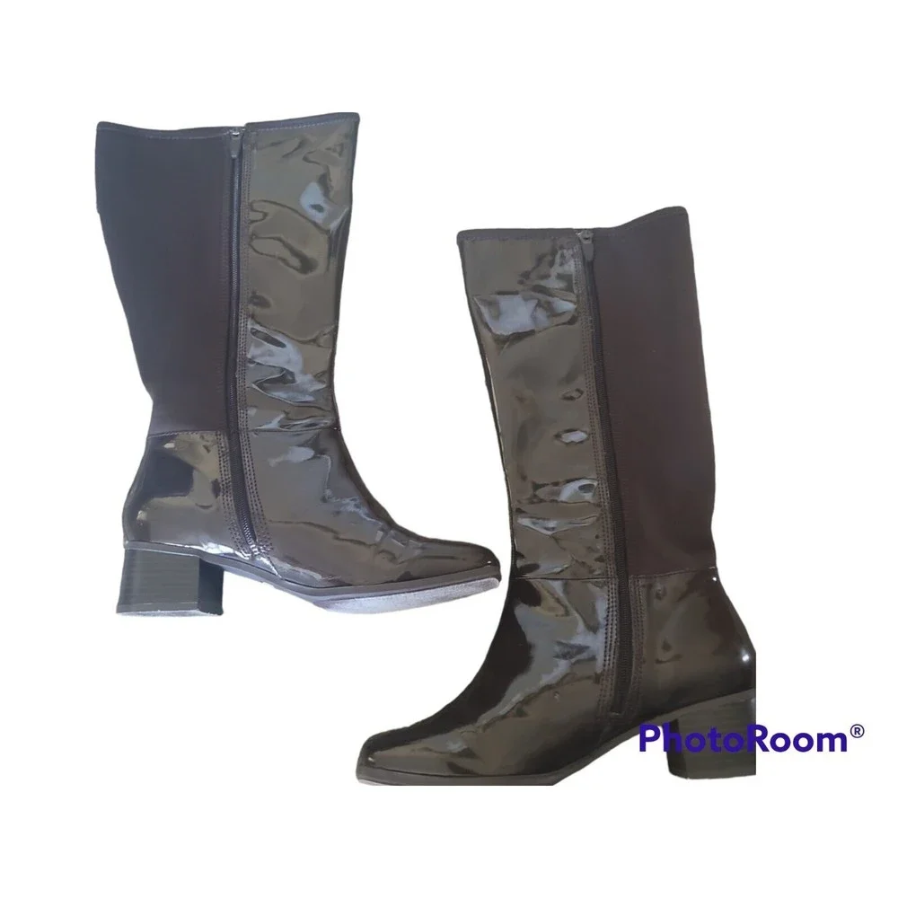 Cloudwalkers Jaime Mixed Media Knee High Tall Boots Brown Size 8.5W zip up low - Picture 2 of 6